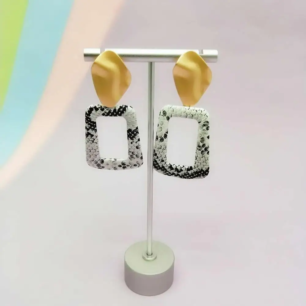 TRENDY WOMEN EARRINGS MATTE GOLD COLOR PLATING GOOD QUALITY SQUARE LEATHER PENDANT EARRING | Украшения и аксессуары
