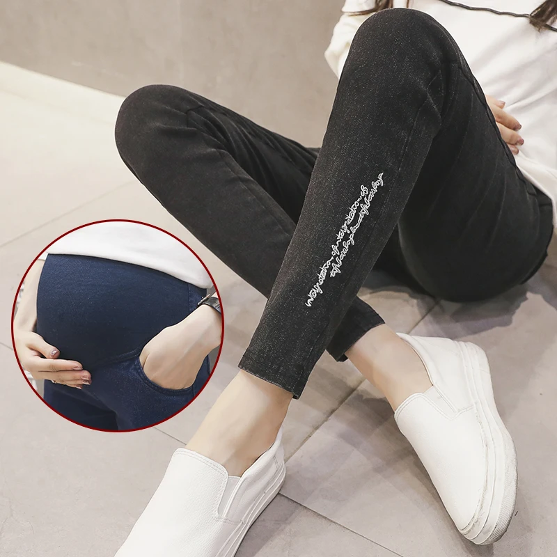 2020 spring and autumn pregnant women pencil pants maternity clothes washing elastic abdominal denim trousers skinny jeans slim | Мать и