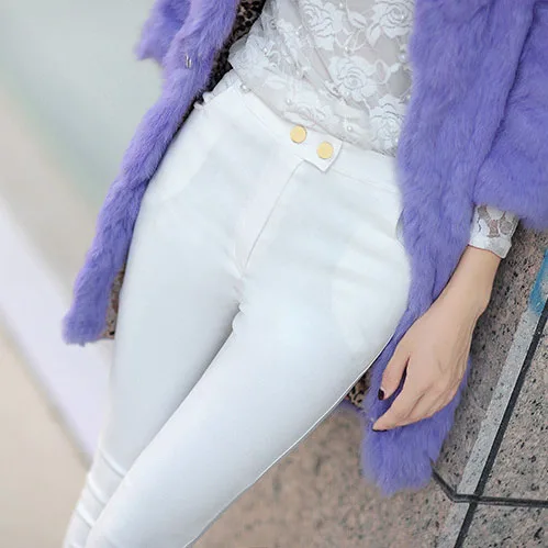 

Fashion Stretch Women Skinny Trousers Big Size Elastic Button Pencil Pants For Lady Slim All-Match Female Leggings Black White