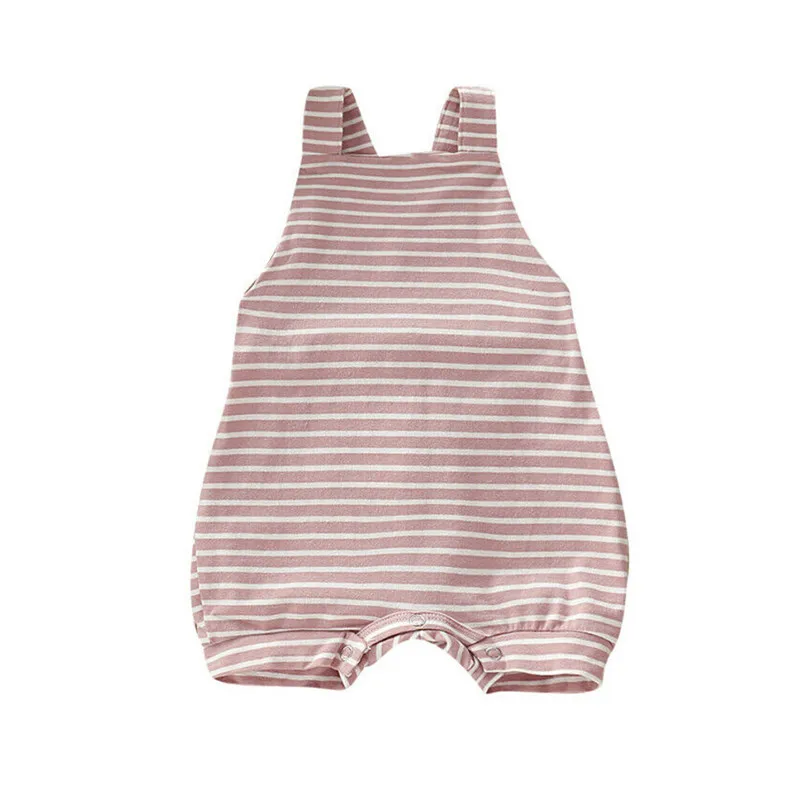 Pink B Комбинезоны для новорожденных; Комбинезон для маленьких девочек и мальчиков с открытой спиной; комбинезон в полоску с оборками; комбинезоны; детская одежда; одежда для малышей; костюм для малышей - Цвет: Pink B