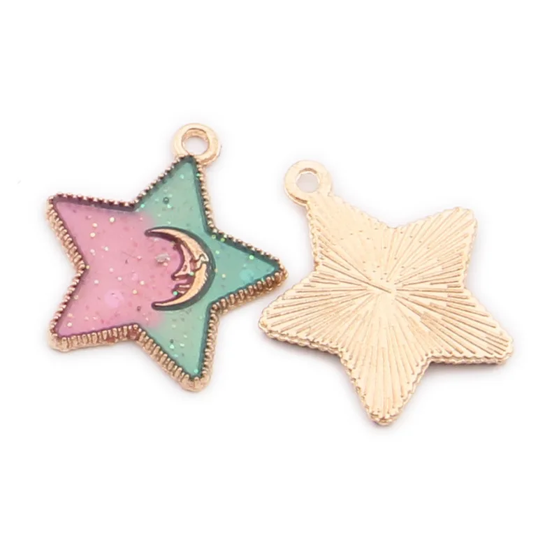 10 шт. эмаль двухцветный Пентагон звезда луна подвески металлические золотые