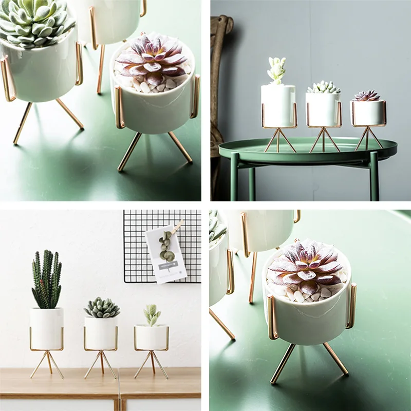 Керамический цветочный горшок в скандинавском стиле плантатор железная рамка