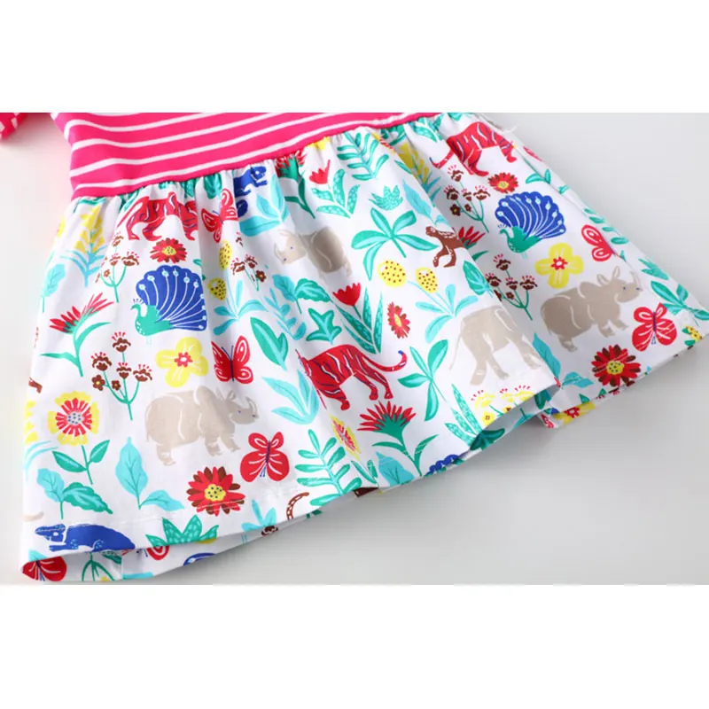 2018 новые летние платья для девочек хлопок короткий рукав полосатый животных