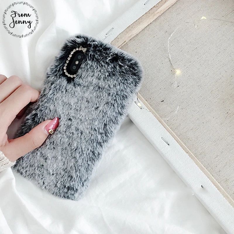 From Jenny Fluffy fake Fur Winter Phone Case For Apple iPhone 6 6s 7 7plus 8 8plus 10 X Free Shipping |