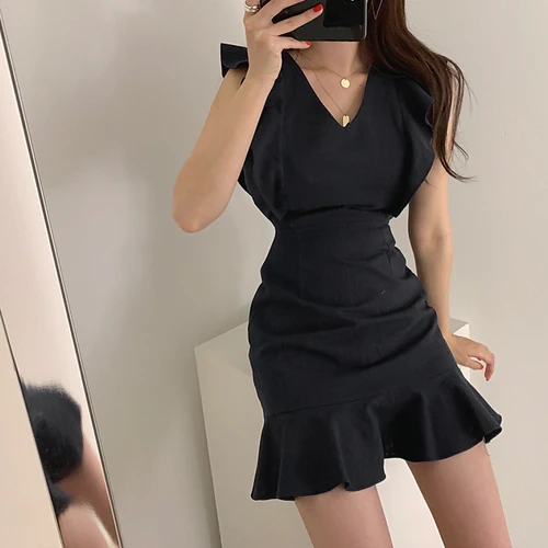 Женское платье с V-образным вырезом без рукавов | Женская одежда