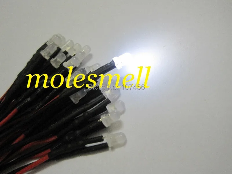 Free shipping 500pcs 3mm 12v diffused white LED Lamp Light Set Pre-Wired 3mm 12V DC Wired