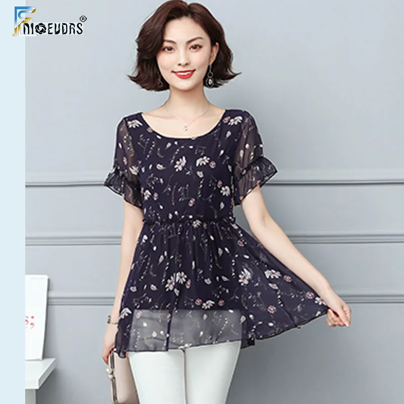 Шифоновые блузки рубашки 5XL 4XL большие размеры для женщин офиса леди цветочный