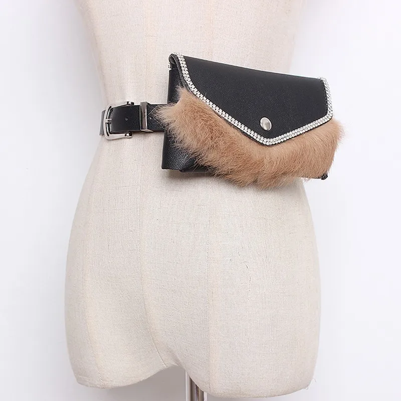 fur TWOTWINSTYLE женский пояс для платьев из лоскутного меха с бриллиантами маленький карман PU женский кожаный пояс аксессуары модный тренд - Цвет: fur