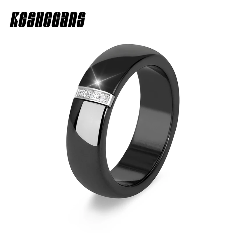 Женское классическое керамическое кольцо черное белое обручальное с