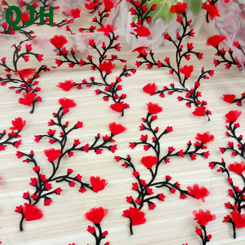 QJH элегантное цветочное вышитое Тюлевое кружевное полотно с аппликацией