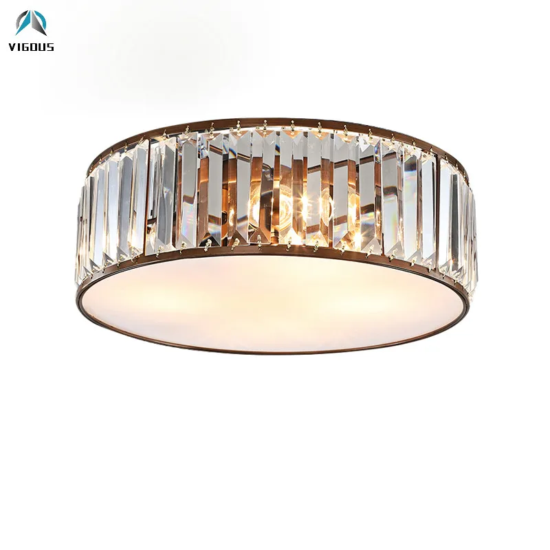 Американский Ретро Круглый Блеск Хрустальный потолочный светильник матовый