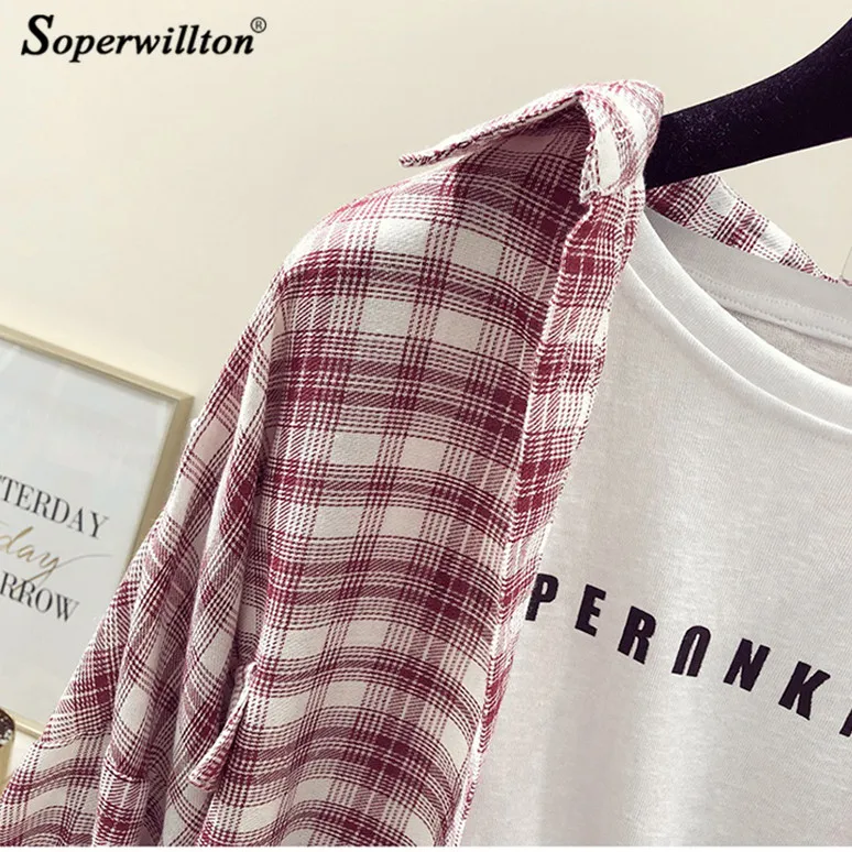 2019 Soperwillton клетчатая рубашка женская летняя новая Han Fan свободная Ins супер огонь