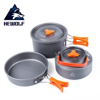 hewolf three piece suit 2 3 people outdoor camping portable cooking cookware sets frying pan 1 1l kettle 2 0l pot hw k1692
