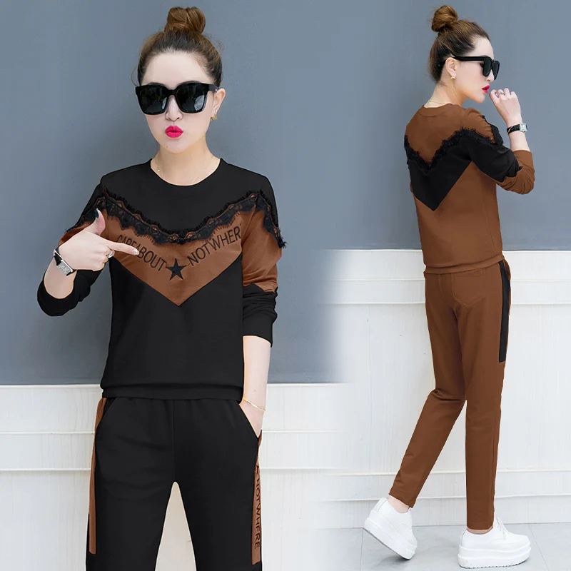 

suits spring new korean fashion 2018 autumn women's fleece casual hoodies pants two-piece clothing set lady pullover top