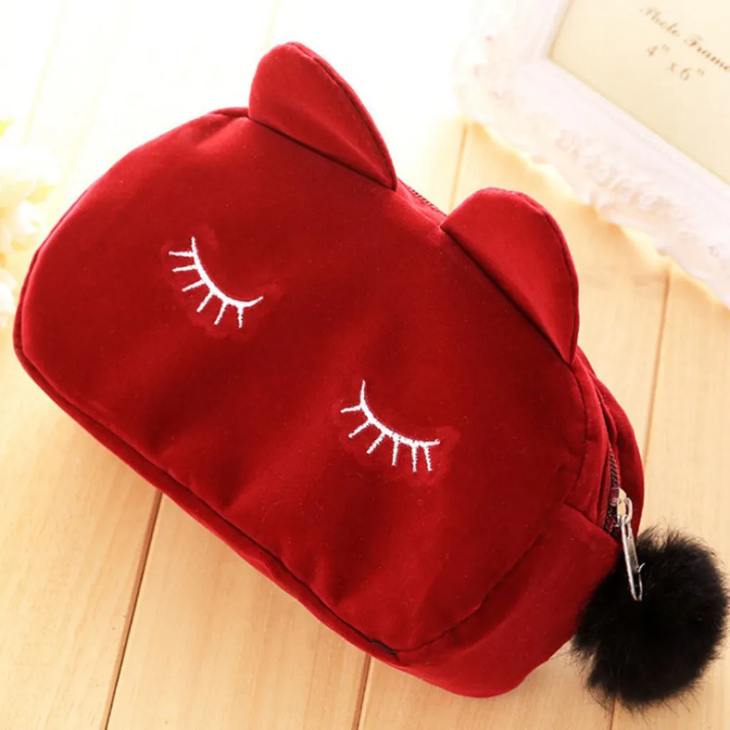 Wine Aelicy маленькая косметичка для макияжа для женщин Kawaii чехол с кошкой Pencile чехол косметичка для женщин косметичка с блестками - Цвет: Wine