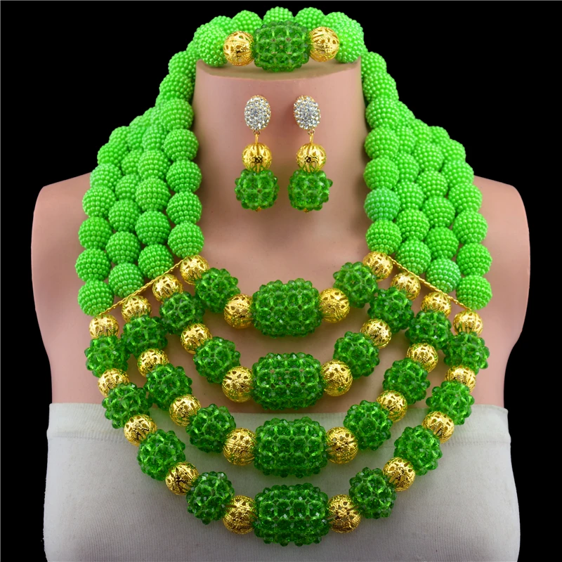 2017-роскошный комплект ювелирных изделий из африканских бусин зеленый