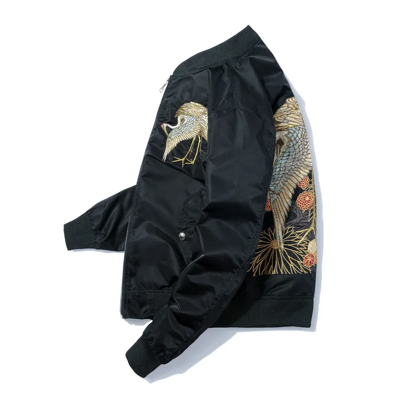 MANVALUE Men's Spring and Autumn Chinese Style Crane Embroidery Yokosuka Clothes Men's Short Uniform Jackets Tide