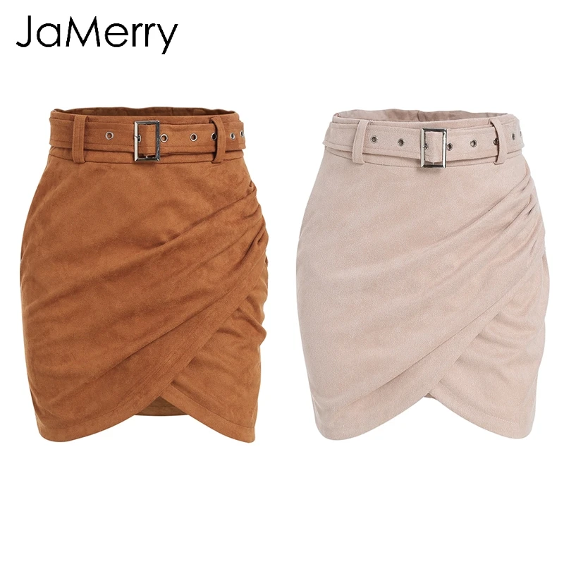 Женская замшевая юбка с асимметричным поясом JaMerry облегающая кожаная короткая