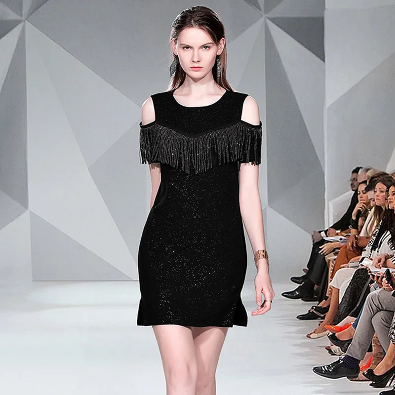 Женское платье футляр с коротким рукавом и блестками|Женские платья| |