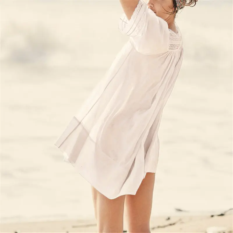 Белое пляжное платье туника для пляжа Saida de Praia бикини накидка Vestido 2019 купальный