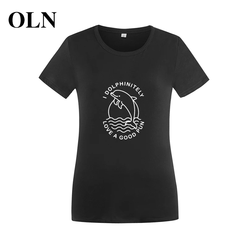 OLN 2018 I DO Dolphin LOVE A GOOD PUN Ulzzang Harajuku летние футболки женская футболка винтажные