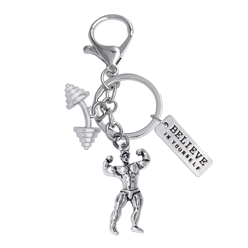 Популярная фитнес-брелок 3D металлическая штанга брелок подходит для