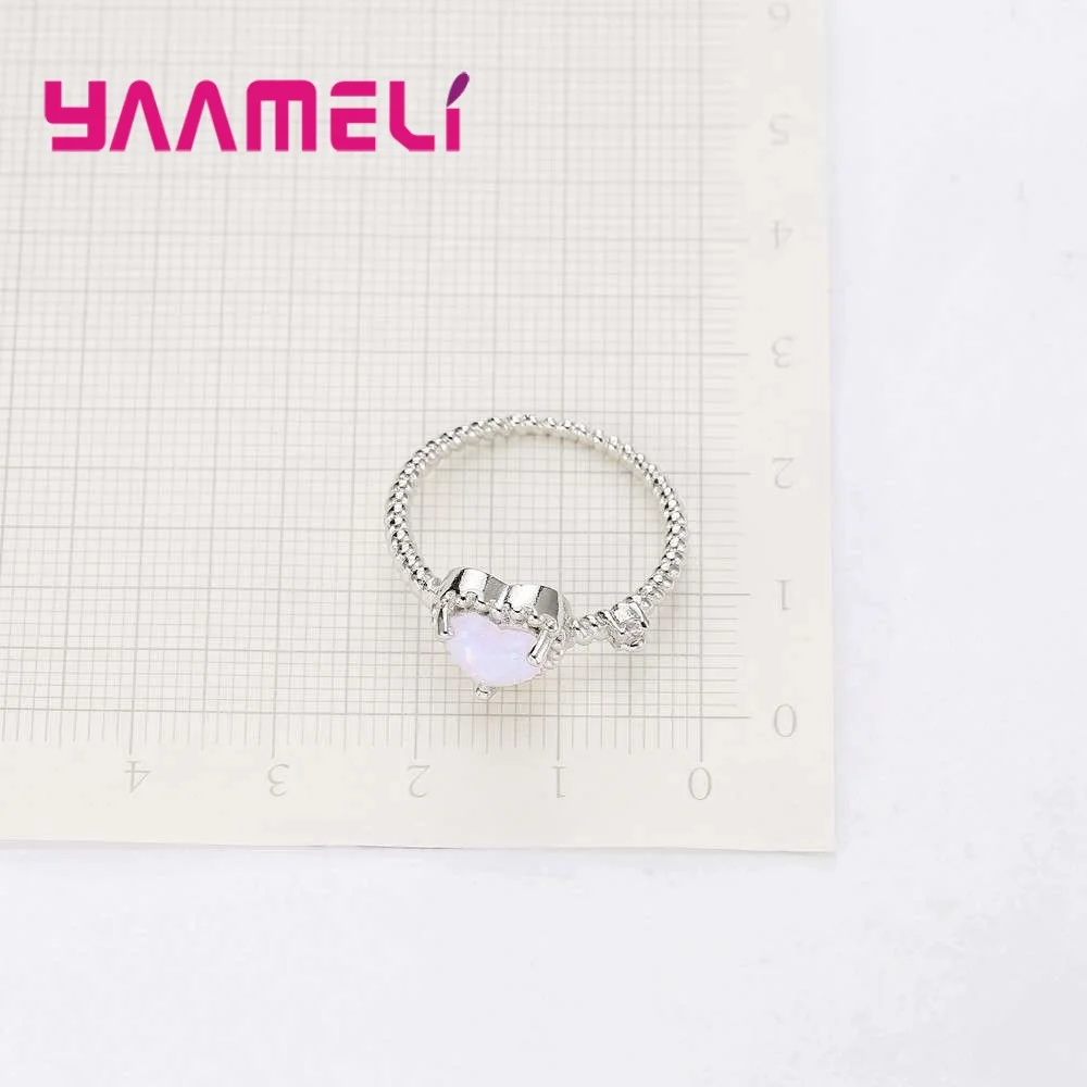 Lovely White Opal Beautiful Heart Queen Temperament Ring For Women Girls 925 Sterling Silver Finger fashion Rings | Украшения и