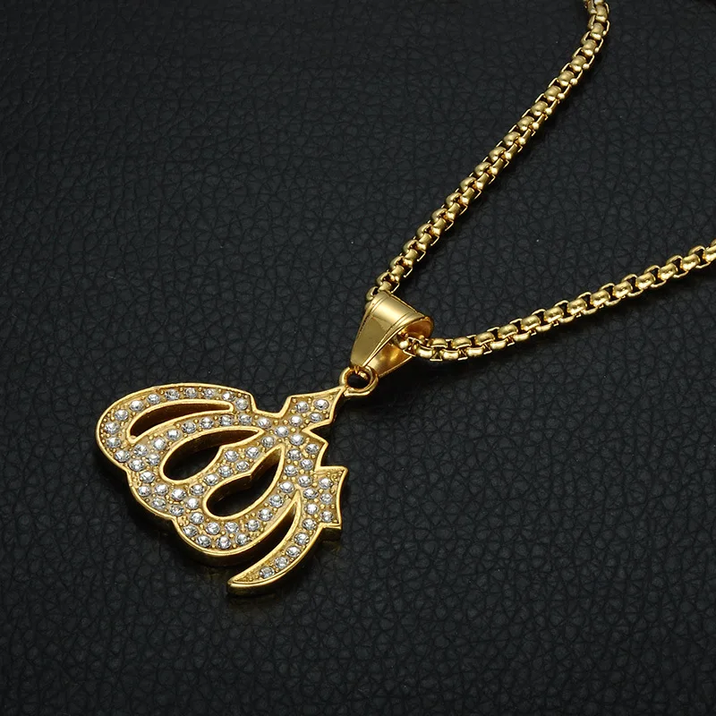 Нержавеющая сталь Bling льдом Кристалл Для мужчин Исламская Талисманы ювелирные