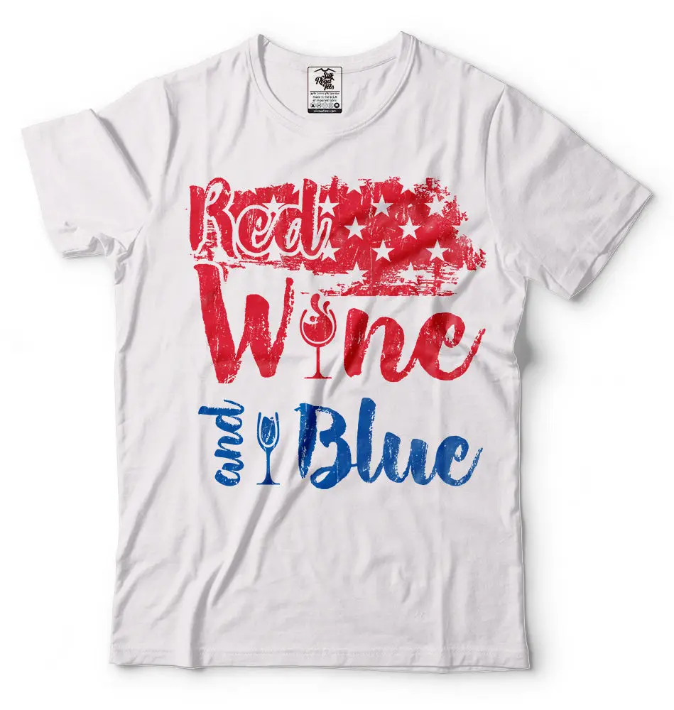 2019 Fashion Summer Style 4th of July T-shirt Red Wine And Blue Funny Party Shirt USA Flag T-shirt Tee shirt