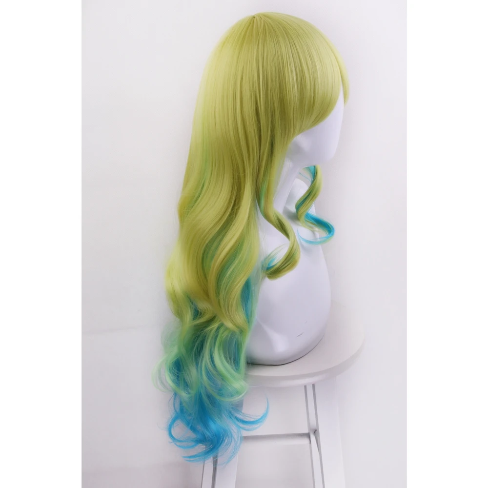 70cm New Arrival Anime Cosplay Wig Miss Kobayashi's Dragon Maid Lucoa Long Wavy Yellow Blue Ombre Hair Wigs For Women