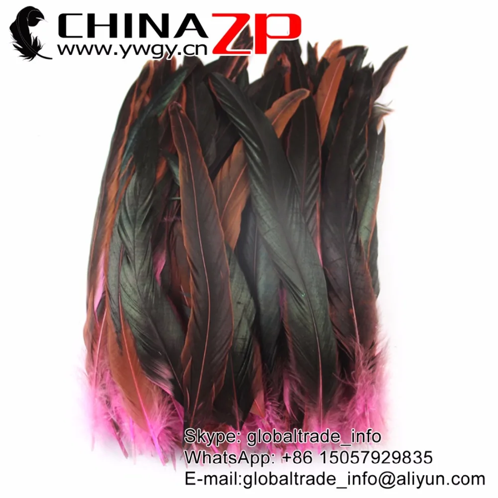 

NO.1 Supplier CHINAZP Factory 100pcs/lot 25-30cm(10-12inch) Length Fantastic DIY Decoration Part Dyed Pink Rooster Tail Feathers