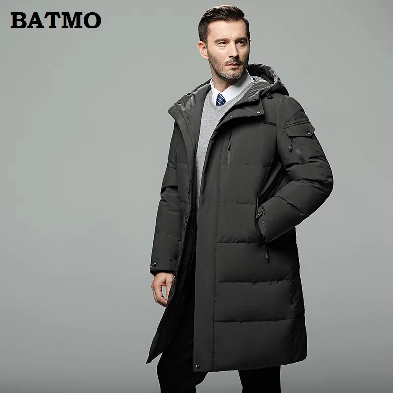 BATMO Новое поступление зимние высококачественные теплые длинные куртки с капюшоном на белом утином пуху для мужчин, зимние серые мужские парки MY866 - Цвет: gray