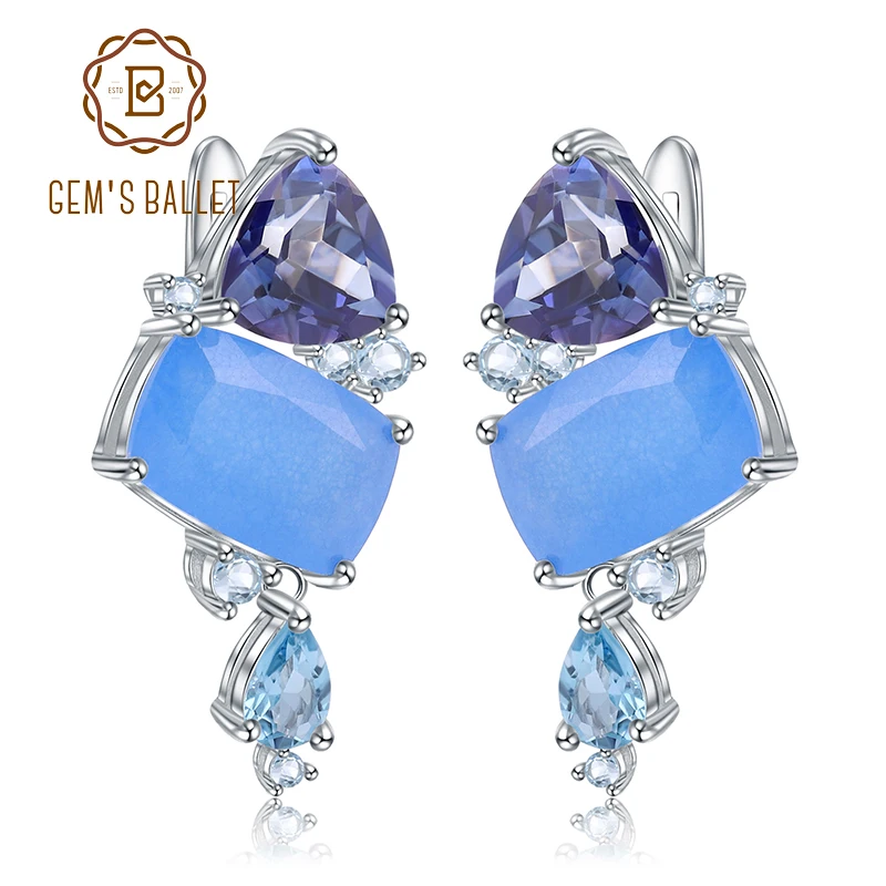 GEM'S BALLET Натуральные Аква синие халцедоны Серьги из стерлингового серебра 925