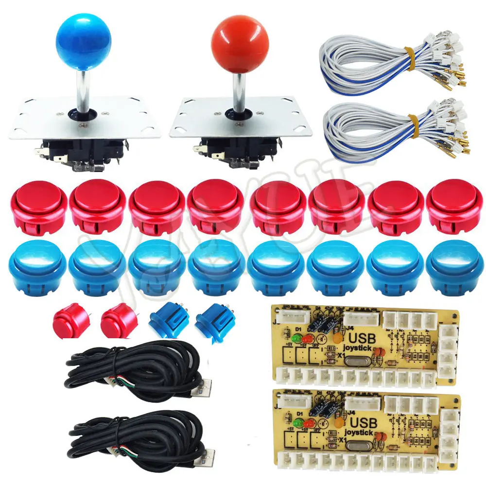 Red and Blue Kit 2 Нулевая задержка USB энкодер для ПК аркадный джойстик Кнопки DIY Kit с 2pin кабелями 8 способ 5pin джойстик для Mame Jamma машина - Цвет: Red and Blue Kit 2