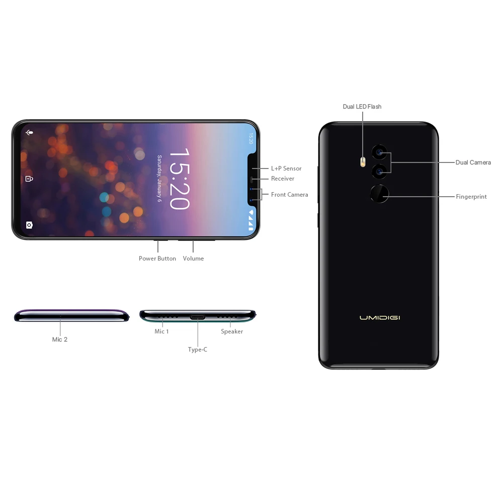 UMIDIGI Z2 Pro ceramic Edition 6,2 дюймовый полноэкранный Смартфон Android 8,1 Helio P60 6 ГБ+ 128 Гб 16 МП 4G NFC Беспроводной мобильный телефон