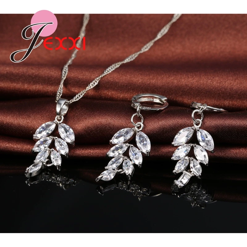 Серьги с кристаллическими листьями ожерелье и воротник из стерлингового серебра