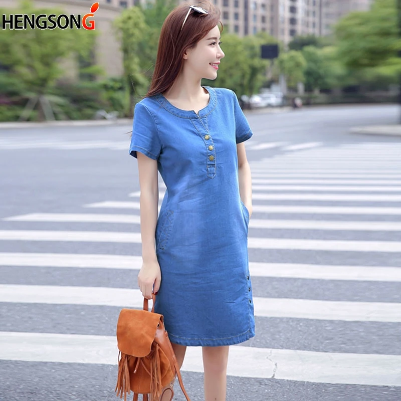 2018 Новый Для женщин платье из джинсовой ткани корейский стиль Feminino Vestido Лето