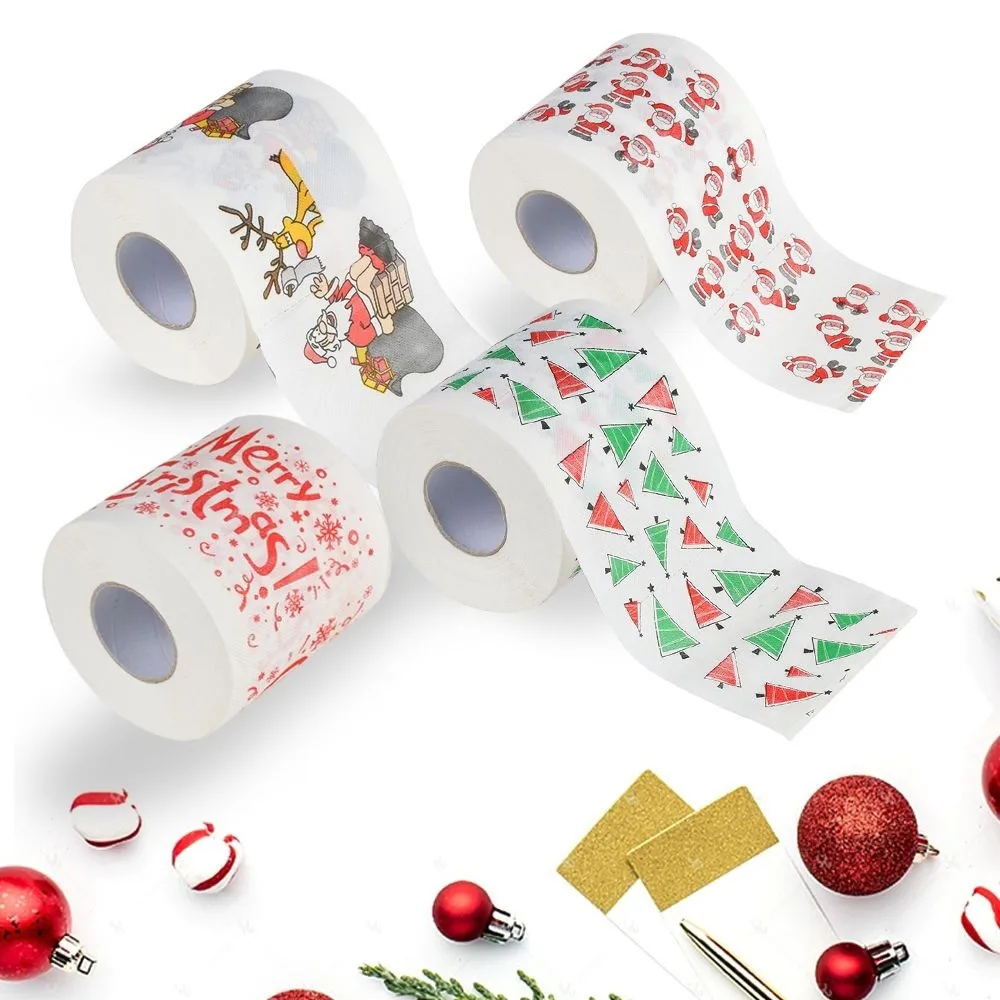 1Roll Merry Christmas Supplies Santa Claus/Deer Printed Toilet Paper Home Bath Living Room Tissue Roll Xmas Decor |
