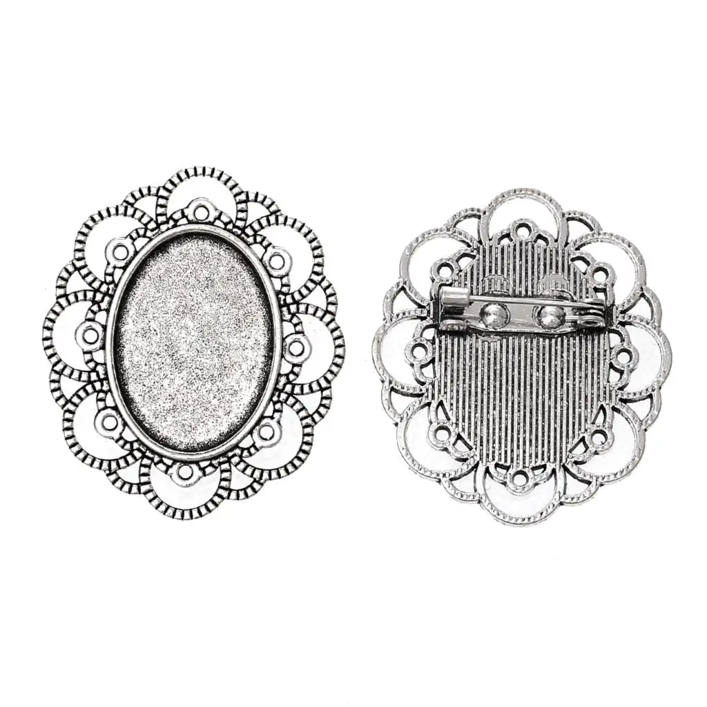 DoreenBeads Zinc metal alloy Brooches Findings Oval Antique Silver Color Cabochon Settings(Fits 25mm x 18mm)4cm 3.4cm 1 Piece | Украшения и