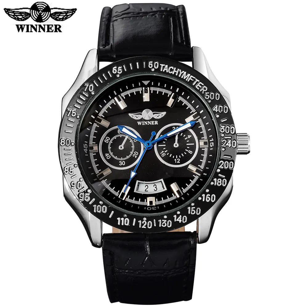 

WINNER New Arrival Men Watches Complete Calendar Skeleton Design Automatic Self-Wind Leather Strap Mutli-color Watch Men
