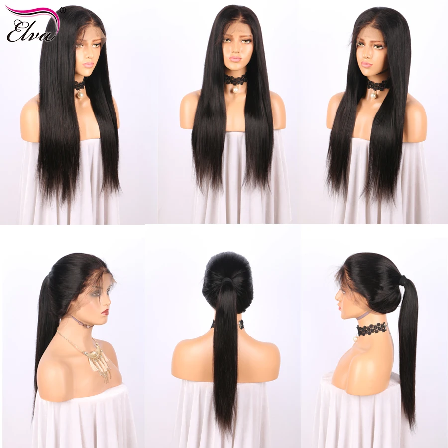 Elva волосы без клея прямые полные кружевные человеческие парики предварительно