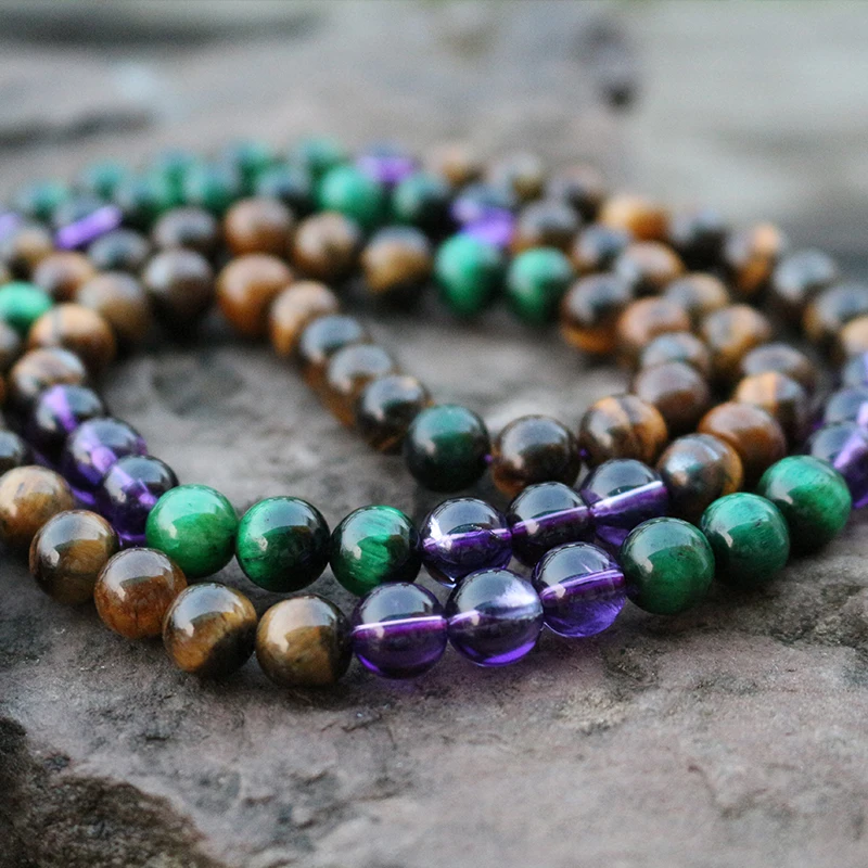 Натуральный бисер 8 мм тигровый глаз аметист наборы джарамала ожерелье для йоги