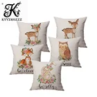 Милая Акварельная живопись лиса кролик олень детская художественная комната декоративная подушка чехол хлопок лен подушка с надписью
