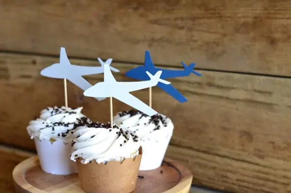 Дешевые чашки самолета торт Топпер s пики еды-день рождения Свадебные вечерние