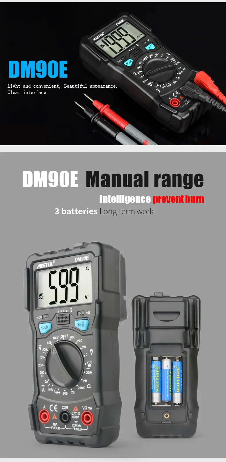 MESTEK DM90E мультиметр DC/AC Измеритель сопротивления тока NCV True RMS портативный цифровой мультиметр измерительный инструмент