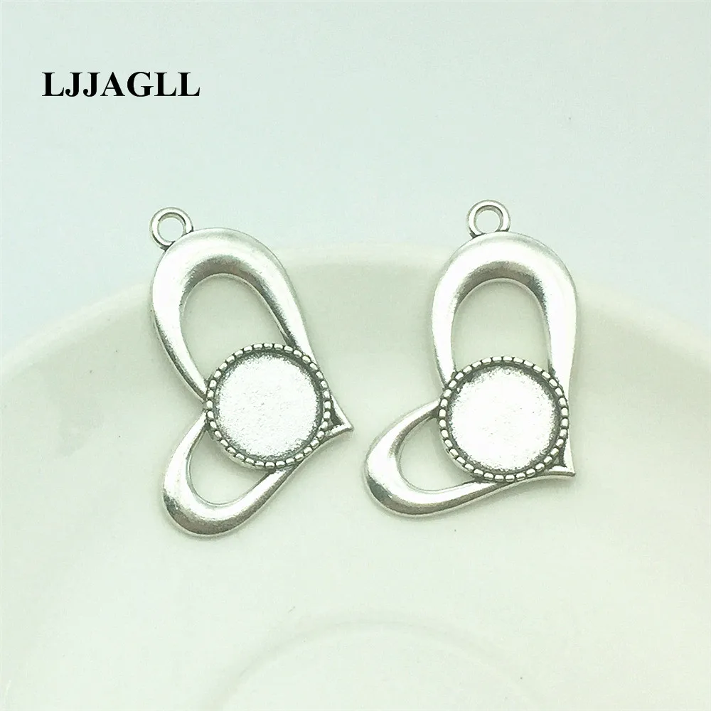 

LJJAGLL Silver Zinc Alloy 5pcs Fit 14mm Glue Round Cabochon Settings Love Heart Blank Cameo Base Diy Jewelry Making AXDT019