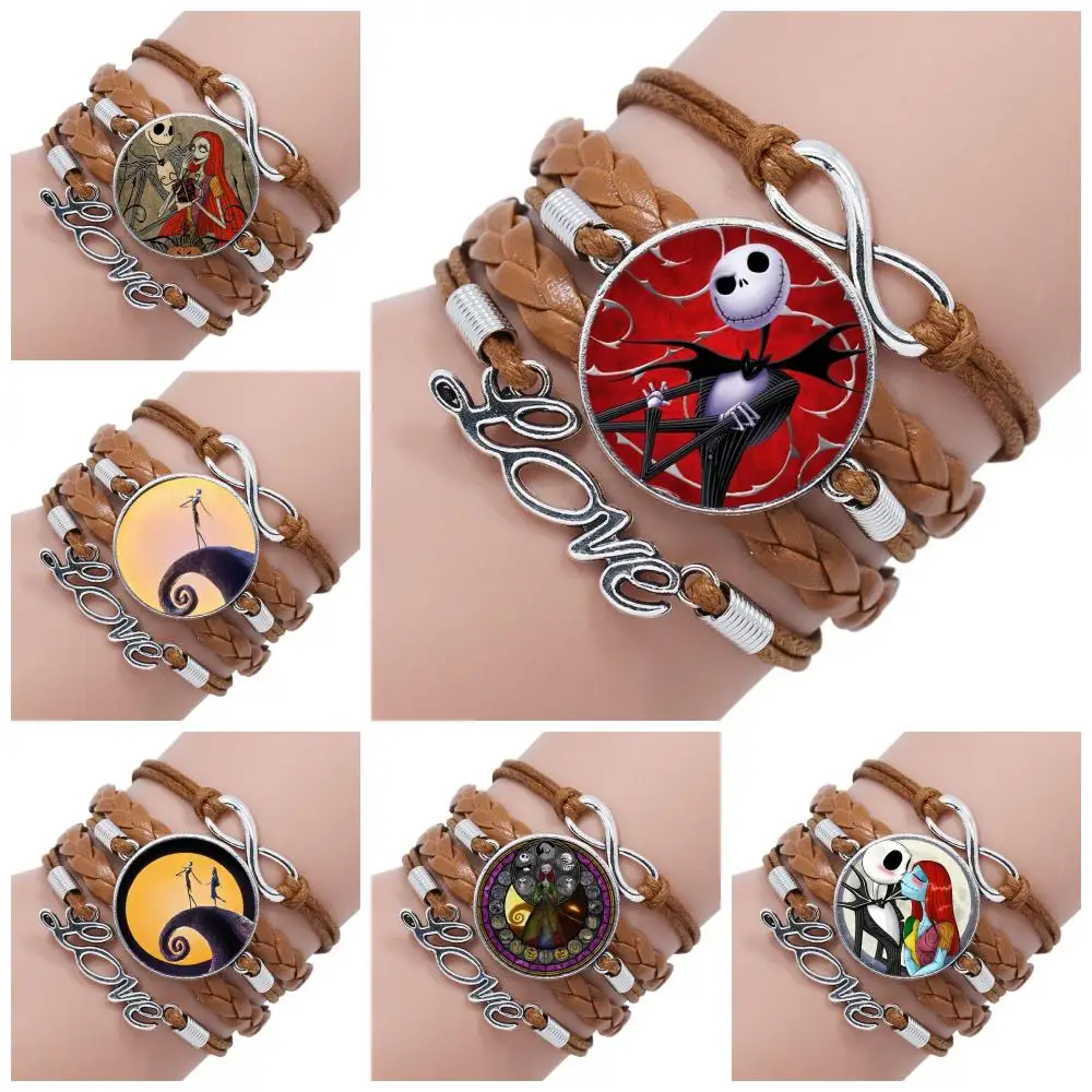 Женский винтажный браслет jack skellington черный/коричневый кожаный с многослойным