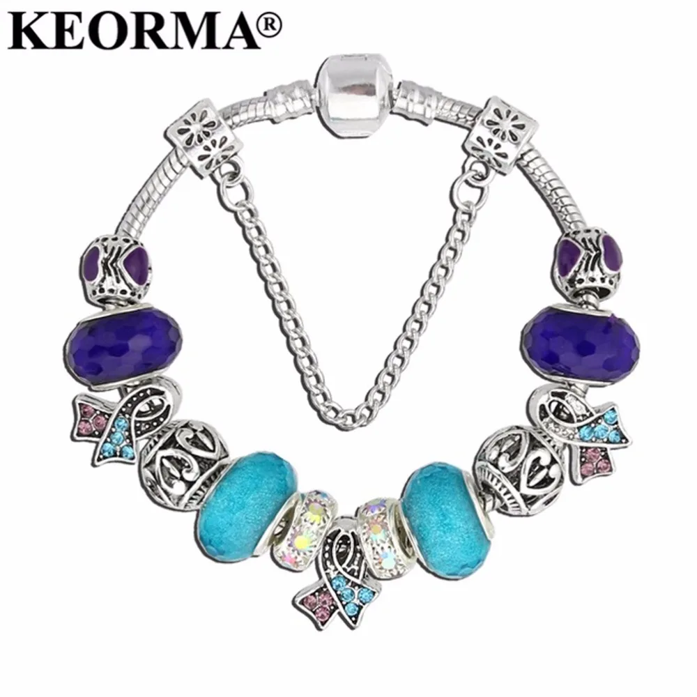 Женский браслет KEORMA розовый с фиолетовыми и ленточными кристаллами Европейский