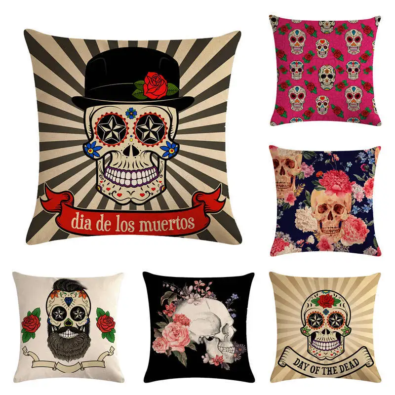 Подушка с черепом наволочки цветочным абстрактным рисунком хлопковая льняная