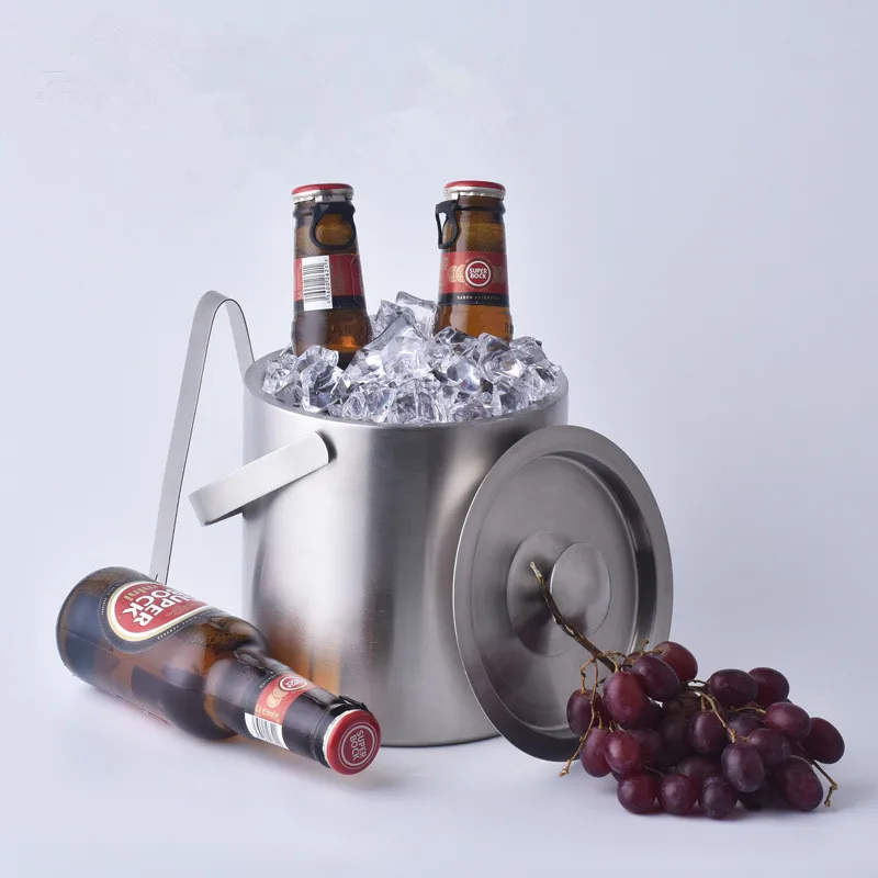 1.3L портативный двойной стены нержавеющей стальное ведро для льда Бар держатель
